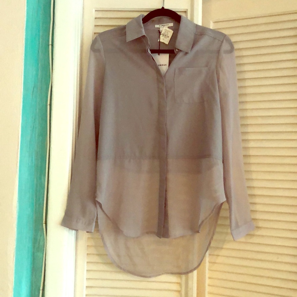 Sheer blend button down blouse